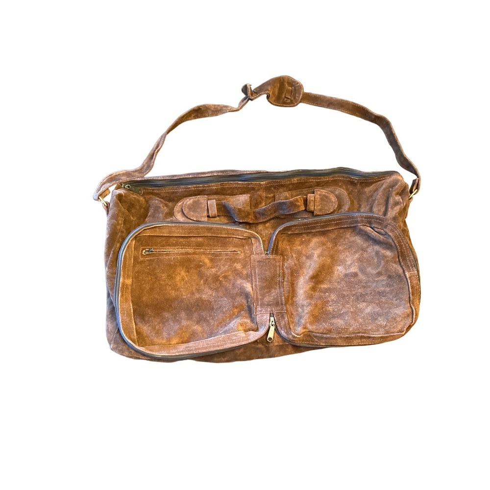 Unbranded Duffel Bag Brown Suede Leather Vintage Weekender‎ Travel Shoulder Bag